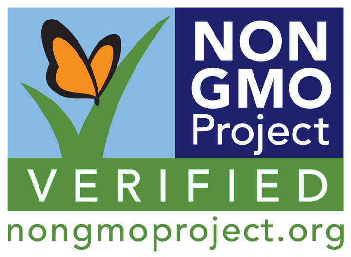 Logo of the Non-GMO Project with a butterfly and grass on a blue and green background.
